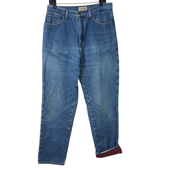 L.L. Bean Blue Denim Flannel Lined Hi Rise Classic Relaxed Vintage Jeans 14 M T - Picture 1 of 4